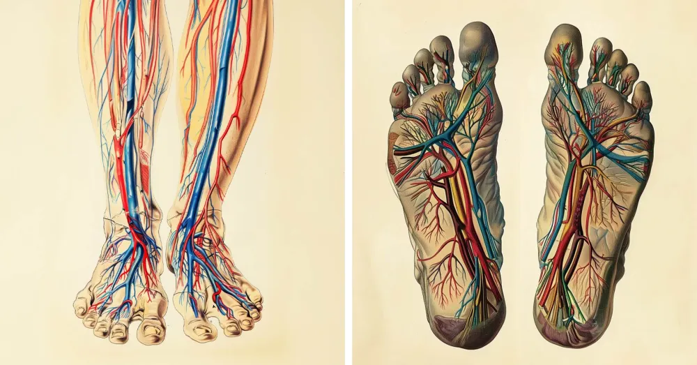 icons showing veins leading to foot pain