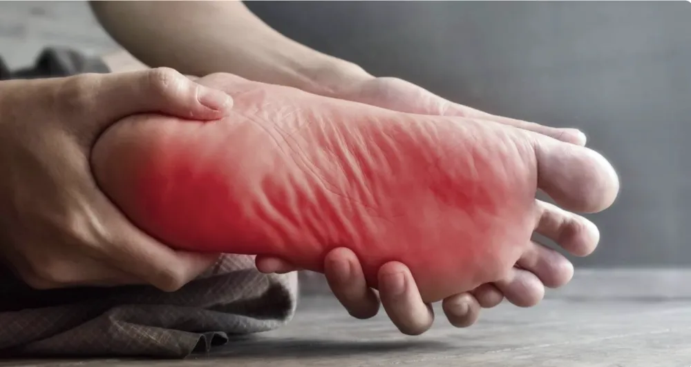 close up of foot pain